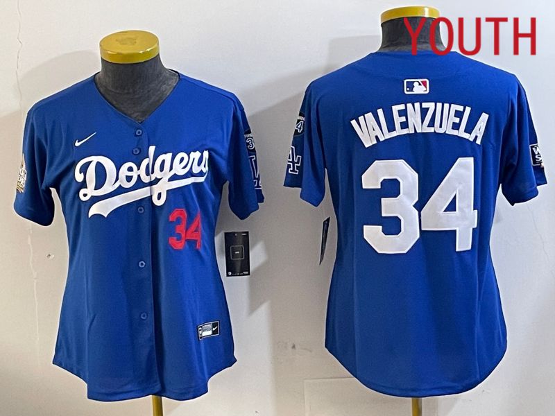 Youth Los Angeles Dodgers 34 Valenzuela Blue Gold Game 2024 Nike MLB Jersey style 11201